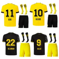 키즈 2022 2023 축구 세트 홈 옐로우 #9 Hhaller Soccer Wear 22/23 #11 Reus #10 위험 축구 셔츠 맞춤화