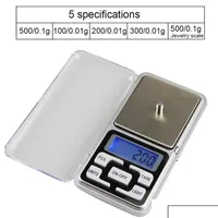 Scales Electronic Lcd Display Mini Digital Scales 100 200 300 500G X0 01G Pocket Jewelry Weight High Accuracy Weigh Nce20 Chakrabeads Dhnho