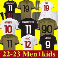 22 23 Giroud Soccer Jersey Home Away Ibrahimovic Kessie Fu￟ballhemd 2022 2023 Tonali Rebic Camiseta Maglia Theo Brahim R.Leao Florenzi Ac Milans M￤nner Kids Kit Jersey