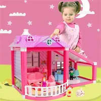 Baby Handmade Family Dollhouse Pretend Play Princess Castle DIY Assemble Villa Doll House With Miniature Furnitures Toys Gifts 201196x