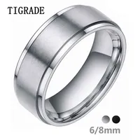Tigrade 6 8mm Silver Color Tungsten Carbide Ring Men Black Brushed Wedding Band Male Engagement Rings For Women Fashion bague191q