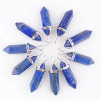 Pendants Natural Stone Lapis Lazuli Hexagonal Bullet Point Crystal Pillar Reiki Healing Chakra Dangle Pendant Jewelry N3037