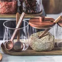 ￖrt Spice Tools 3st SPICE JARS Container Set With Spoon Wood Lock Airtight Glass Jar Salt Sugar Pepper Herbs BBQ S￤spenning Bottle Kitchen Tool 20220903 E3