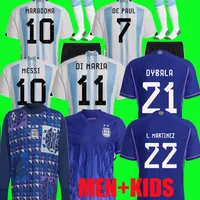 アルゼンチンサッカージャージーロメロスペシャル22 23ディマリアフットボールシャツ2022 2023 Dybala Lo Celso Maradona Men Kid Kit Premate Leng Sleeve Away Top Playerファン