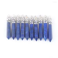 Collares colgantes Fashion Stone Natural Lapis Lazuli Hexagonal Pillar Charms Pendants 12x50 mm para collar que hace 10 piezas/lote al por mayor QN3825