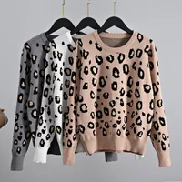 Gigogou Недавно леопардовые женщины o Sece Sweater 2022 Осенняя зима густые теплые пуллеры Топ мягкие женские джамперские наряды