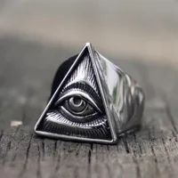 Mens masoński pierścień ze stali nierdzewnej Illuminati Trójkąt oko Providence Biker Pierścienie punkowe biżuterię murową262d