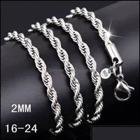 Chains Chains Necklaces Pendants Jewelry 16-30Inches 2Mm 925 Sterling Sier Twisted Rope Chain Necklace For Womenmen Fashion Diy In Bk Dhldm