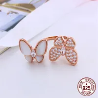 Europa 100% S925 Sterling Silver Ring Butterfly Clover Personalidade moda moda deusa cl￡ssica temperamento de joalheria de joalheria de m￣o 2020 new274q
