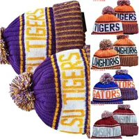 Men All Team Knitted Cuffed Pom Beanie USC Trojans LSU Hats Sport Knit Hat Striped Sideline Wool Warm Football Beanies Cap For Women&#039;s American caps