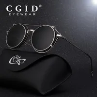 CGID 2018 Fashion Men Men Polarized Sunglasses круглый стимпанк съемный клип на оттенках дизайнер бренд Sun Glass Vintage Metal E76 Y19206Z