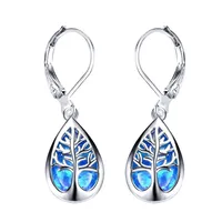 Hermoso Fire Opal Life of Tree Dangle Leverback Parring 925 Sterling Silver for Womens Desactivación de cumpleaños Gift262c