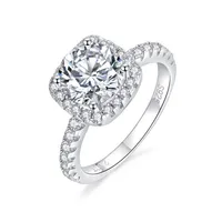 Anel de noivado de moissanita de 2 quilates anel de prata esterlina J￳ias de casamento de diamante sint￩tico2752