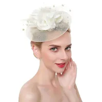 ケチなブリム帽子女性の花の魅力者ハットカクテルメッシュフェザーヘアアクセサリーブライダルウェディングエレガントな魅力的なクリップヘッドバン347z
