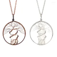 Chains Fashion Hand-made Wire Spiral Wrapped Natural Hexagonal Crystals Necklace Tree Of Life Pendant For Women Girls N565