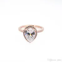 Nuova drop lacrima CZ Diamond 925 Anello nuziale d'argento Scatola originale per anelli di goccia d'acqua in oro rosa PANDORA set per donne232h