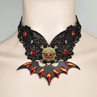 Chains GLHGJP Vintage Women Lace Choker Necklace Gothic Bat Jewelry False Collar Accessories Vampire Halloween Party