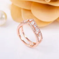 Sparkling Marquise Double Wishbone Band Ring Fit Fit Pandora noivado de j￳ias Casamento de casamentos de moda ring270e