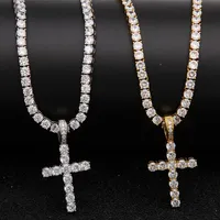 Iced Out Zircon Cross Pendant med 4mm Tennis Chain Necklace Men Women Hip Hop Jewelry Gold Silver CZ SET251Z