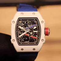 ساعة معصم ريتشا ميلرز 67-02 أوتوماتيكية ميكانيكية فاخرة الساعات الخزفية البيضاء هيكل عظمي توربيون أزياء الساعات الترفيهية