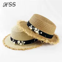HSS Flat top straw hat Summer Spring women's trip caps leisure pearl beach sun hats M letter breathable fashion flower262E