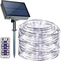 LED -snaren Solar Outdoor Rope Lights 40ft 8 Modi Dimbable Timer Remote String Licht 1200 mAh Touwen Solared Lighting Waterdicht 2797