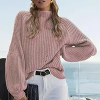 女性用セーターハーフハイカラーランタン長袖肥厚女性ニットウェア冬の粗い粗糸温かいセータージャンパーの女性服