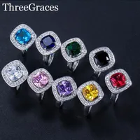 Wedding Rings ThreeGraces Fashion Ladies Jewelry Cubic Zirconia Crystal Pave Big Square Party For Women RG031299x