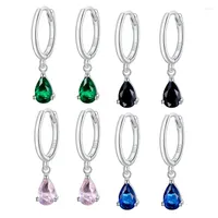 Dangle Earrings Bisaer 925 Sterling Silver Water Drop Four Color Zircon Wedding For Women Luxury Jewelry ECE1018