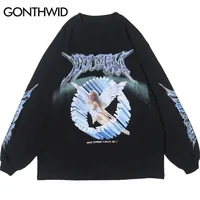T-shirts masculins Gonthwid Creative 3d Angel Imprime-an à manches longues Shirts Streetwear Hip Hop Hipster Casual Loose Tshirts Men Fashion Tops 220902