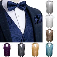 Men&#039;s Vests Men&#39;s Vest Navy Blue Paisley Silk Wedding For Men Bowtie Hanky Cufflink Cravat Set Suit Tuxedo DiBanGu Designer