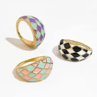 Cluster Rings Peri&#39;sBox Cute Candy Color Square Plaid Finger Ring For Women Minimalist Colorful Rhombus Enamel Chunky