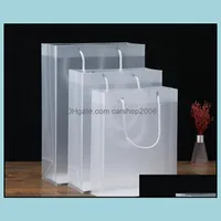 Geschenkwikkeling Gift Wrap 8 Size Frosted PVC Plastic zakken met handgrepen waterdichte transparante PVC-BAG Clear Handtas Party FAVORS TAG Aangepaste Dhuax