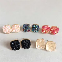 Stud Earrings 5 Colors Square Drusy Druzy Fashion Resin Lava Stone Earings Gold Color Brand Jewelry For Women
