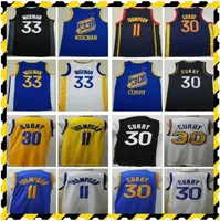 College Wear Stephen 30 Curry New City Basketball Jersey Mens 33 James Wiseman Klay 11 Thompson Sleeveless Blue White Basketball Shirt
