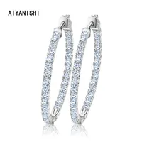 Hoop & Huggie AIYANISHI Real 925 Sterling Silver Classic Big Earrings Luxury Sona Diamond Fashion Simple Minimal Gifts268c