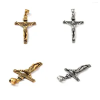 Colares pendentes pandahall 5pcs Antique cor dourada crucifixo Cruzado de íons cruzados aço inoxidável Pingentes grandes para jóias de colar