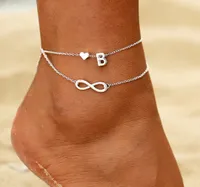 Silver 26 Letters A to Z Love Heart Chain chain chain double layer barefoot beach