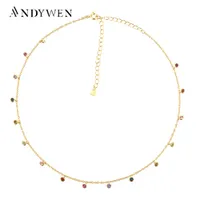 JewelryNecklaces Andywen 925 Sterling Silver Gold Rainbow Zircon Choker Chain Necklace Rock Punk Party New Beads Pendant 2021 Fine Jew ...