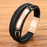Charm Bracelets TYO Trendy Multilayer Braided Men Leather Bracelet Stainless Steel Magnetic Clasp Three Colors Bangles Jewelry Wholesale