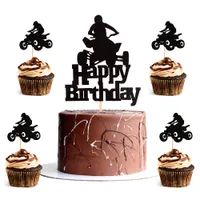 Другие праздничные поставки вечеринки L Pack of Happy Birthday Motorcycle Topper Topper Atv Cupcake Black Flash Sport Тема мотокросса Soif Ambz8