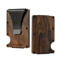 Porte-carte de cr￩dit en bois naturel RFID Blocking Money Clip minimaliste en aluminium Pocket de poche avant carte de cr￩dit Business ID Holder254J