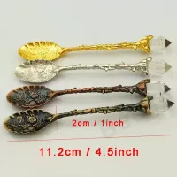Vintage Royal Style Spoon Metal Croved Coffee Cuffures Forks avec Crystal Head Kitchen Fruit Pichers Dessert Ice Cream Scoop Giftfy5560