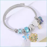 Bangle Bangle Stainless Steel Cuff Bracelets For Women Gold Love Heart Daisy Flower Dragonfly Charm Jewelry Femme Friends Gifts 2022B Dha6Q