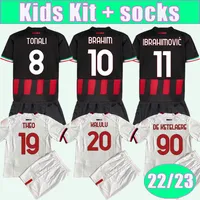 22 23 Ibrahimovic Kids Kit Soccer Jerseys Romagnoli Bennacer Theo Tonali Brahim Kessie Home Away Football Shirt