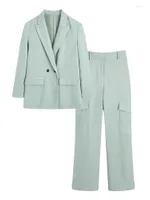 Women's Two Piece Pants DYLQFS Minimalist Ladies Blazer 2022 Spring Summer Fashion Casual Office Party Suit Green Single Breasted