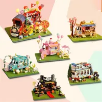 DIY Mini Car Shop Dollhouse Circus Flower Kanto Cooking Kit Assembled Miniature with Furniture Doll House Toys for Kids Girls 2012292S