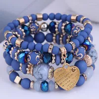 Strand 4pcs/set Boho Heart Bracelet Beads RESINA Joyería de piedra de cristal Moda de belleza europea