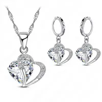Mulheres de luxo 925 Sterling Silver Silver cubic Zircon colar Pingerrings Sets Sets Cartilage Piercing Jewelry Wedding Heart Design298o