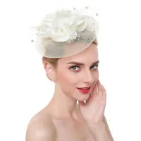 ケチなブリム帽子女性の花の魅力者ハットカクテルメッシュフェザーヘアアクセサリーブライダルウェディングエレガントな魅力的なクリップヘッドバン257f